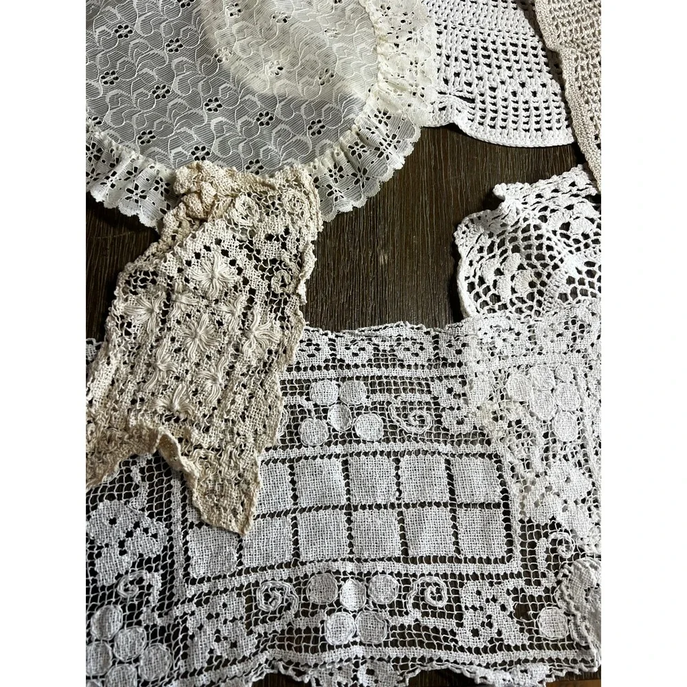 Vintage Linen Lot Crochet Doilies Embroidered Handkerchiefs Lace Table Decor